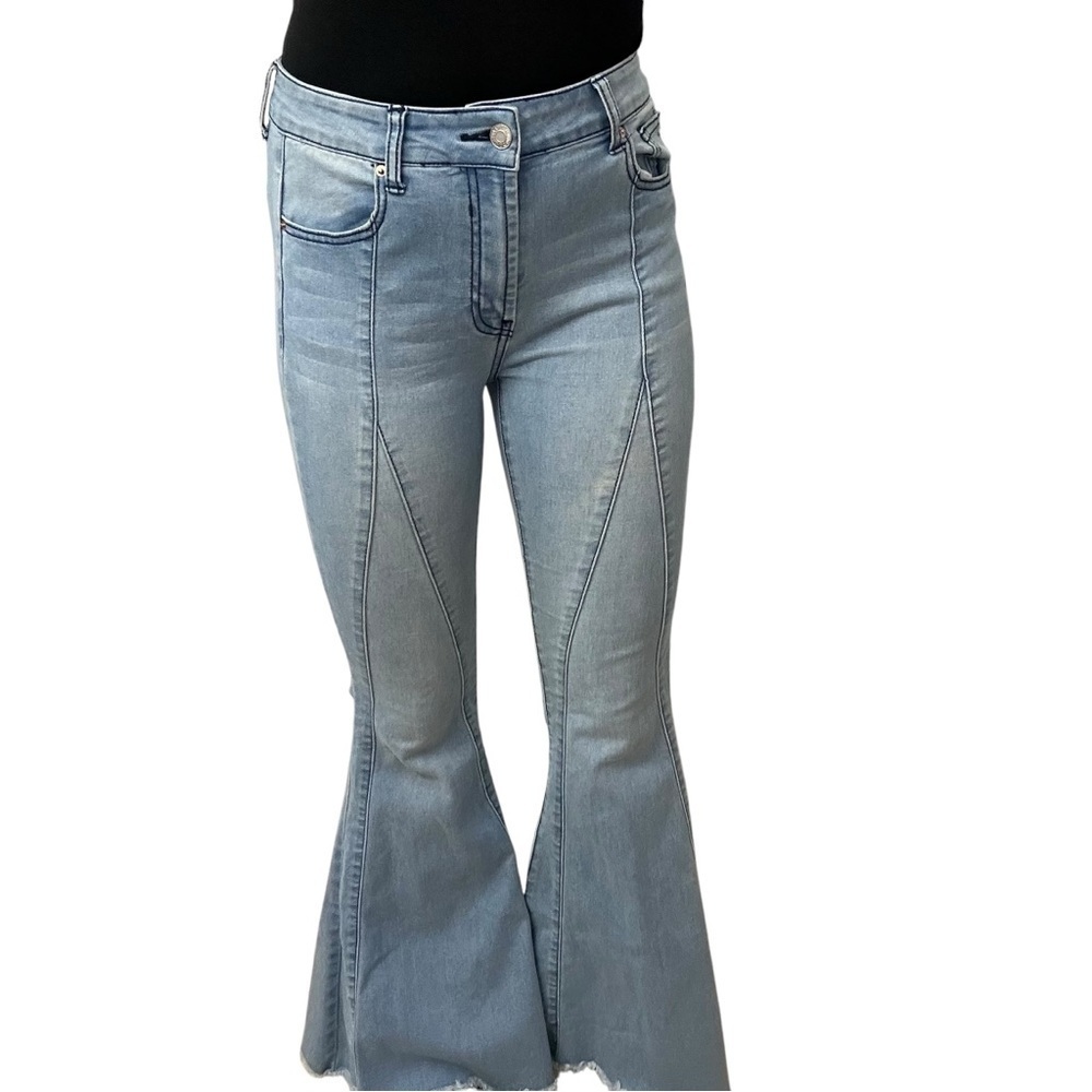 Litz Jeans Bell Bottoms Blue Hippie Casual 70s Boho Denim Mid Rise Flare Size 26